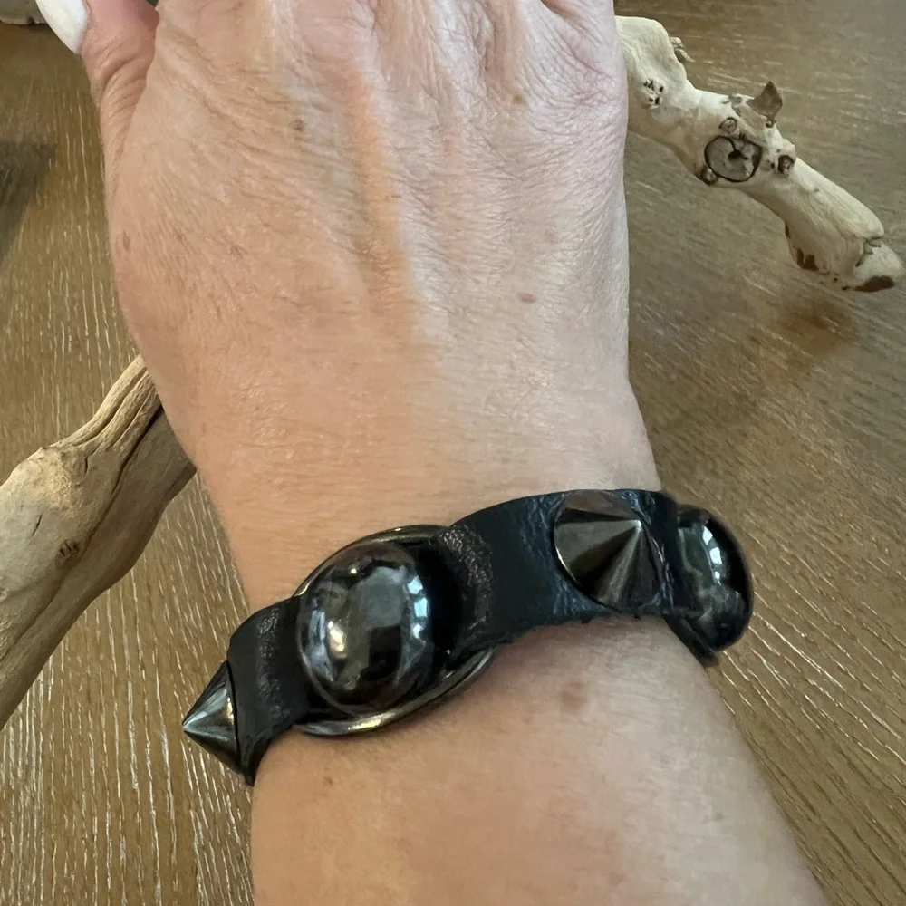Unisex Set of Three Bracelets Leather/Faux Leather, Spikes and Studs
